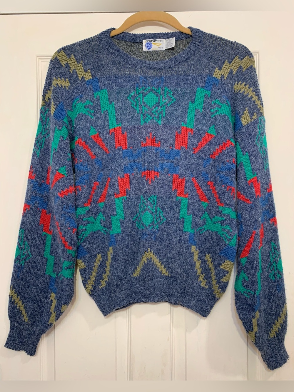 Vintage Grandpa Blue Geometric Pattern Crewneck XL Sweater.           3942Z